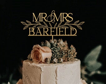 Décoration de gâteau de mariage or rustique, décoration de gâteau floral pour mariage, décoration de gâteau M. et Mme, décoration de gâteau personnalisée, décoration de gâteau d'anniversaire