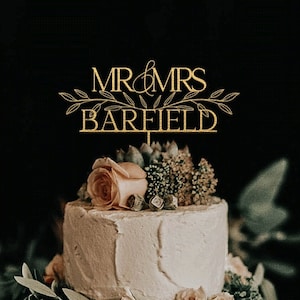 Topper per torta nuziale in oro rustico, topper per torta floreale per matrimonio, topper per torta Mr e Mrs, topper per torta personalizzati, topper per torta di anniversario