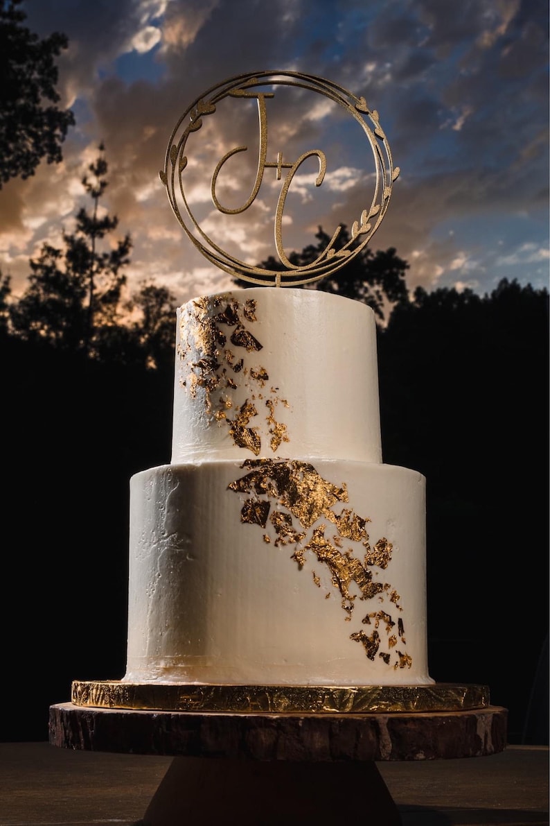 Gold monogram wedding cake topper Personalized,Custom initials cake topper,Mr and Mrs cake topper, Anniversary Baptism cake topper image 2