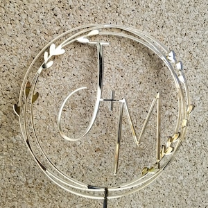 Gouden monogram bruidstaart topper gepersonaliseerd, aangepaste initialen taart topper, de heer en mevrouw taart topper, verjaardag doop taart topper Gold Mirror