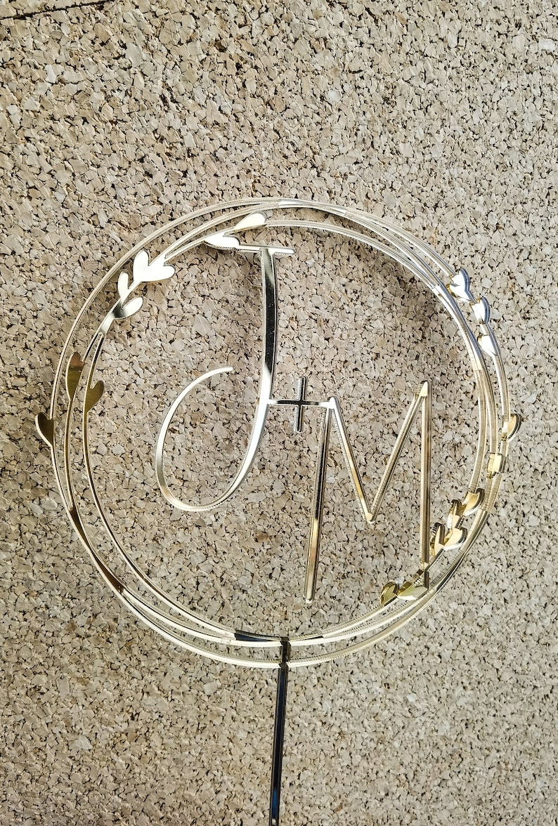 Gouden monogram bruidstaart topper gepersonaliseerd, aangepaste initialen taart topper, de heer en mevrouw taart topper, verjaardag doop taart topper Gold Mirror