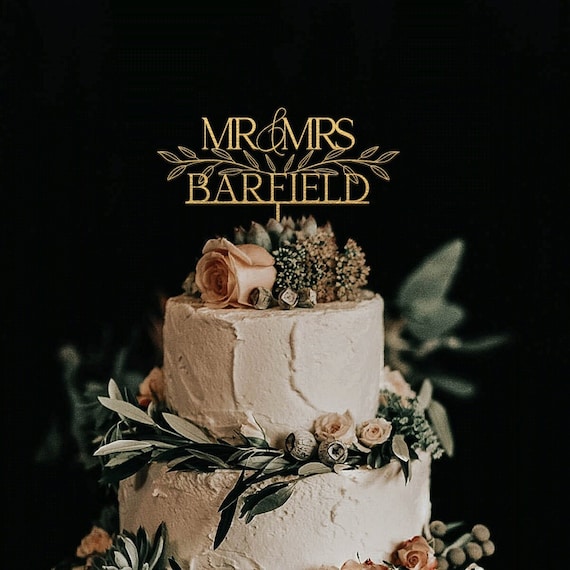 Rustic Gold Wedding Cake Topper, Floral Cake topper for Wedding, Mr and Mrs Cake Toppers, Custom Cake Toppers, Anniversary Cake Topper