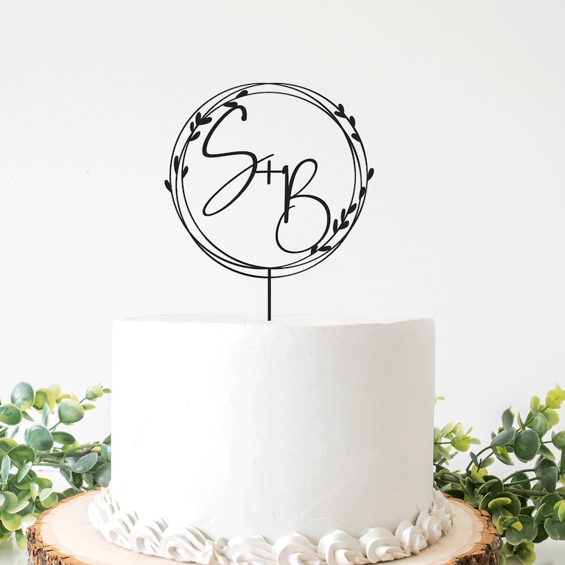 Gouden monogram bruidstaart topper gepersonaliseerd, aangepaste initialen taart topper, de heer en mevrouw taart topper, verjaardag doop taart topper Black