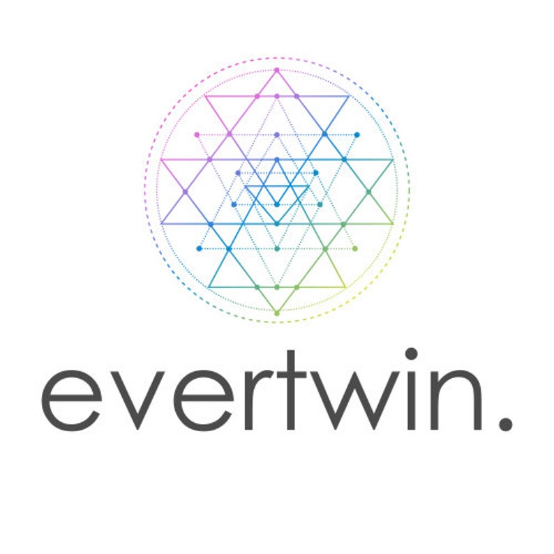 May include: A colorful geometric design with a circle around it and the word "evertwin" below it.