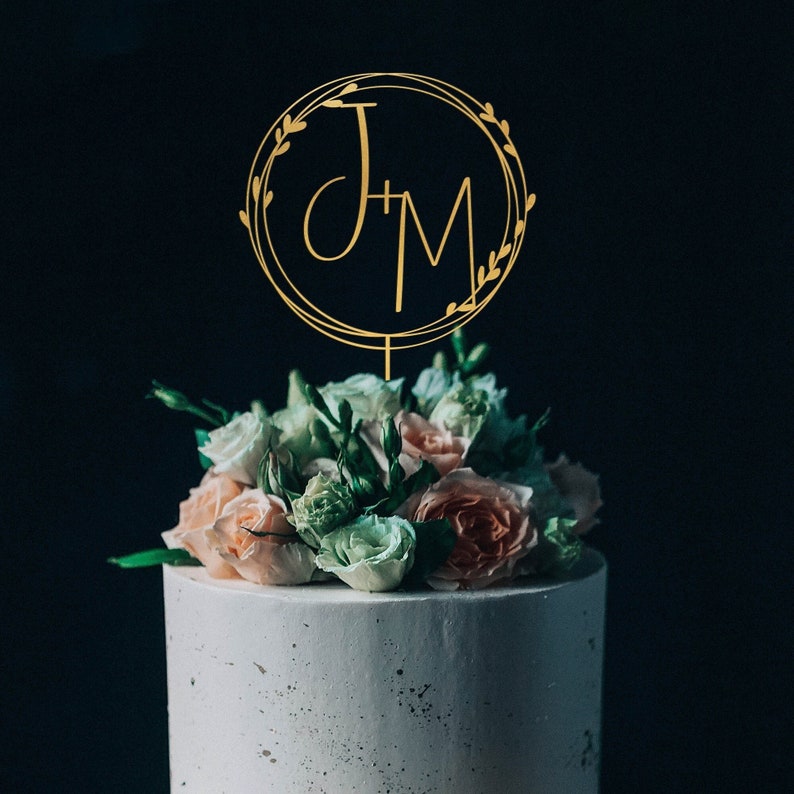 Gouden monogram bruidstaart topper gepersonaliseerd, aangepaste initialen taart topper, de heer en mevrouw taart topper, verjaardag doop taart topper Gold