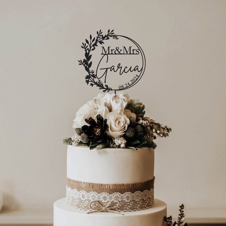 Personalized Wedding Cake Topper,floral Wreath Cake Topper for Wedding ...