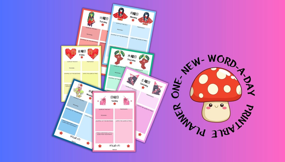 Learn one new word a day printable planner kawaii origami etsy
