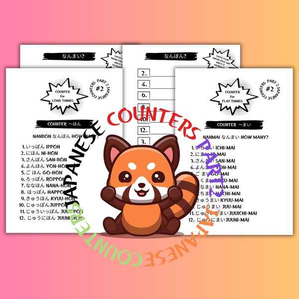 Japanische Zähler für Anfänger, Einfache Grammatik mit Hiragana- und Romaji-Lesung, Zähler für lange und flache Dinge, Instant Download, Teil2