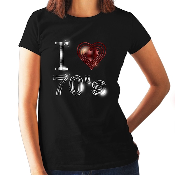 I Love 70s SEVENTIES - 1970s Rhinestud Design Womens T-Shirt - all sizes