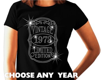 【1960’s】 SRO Alum rhinestone decorated 60th Birthday rhinestone glitter shirt or tank XS S M L XL