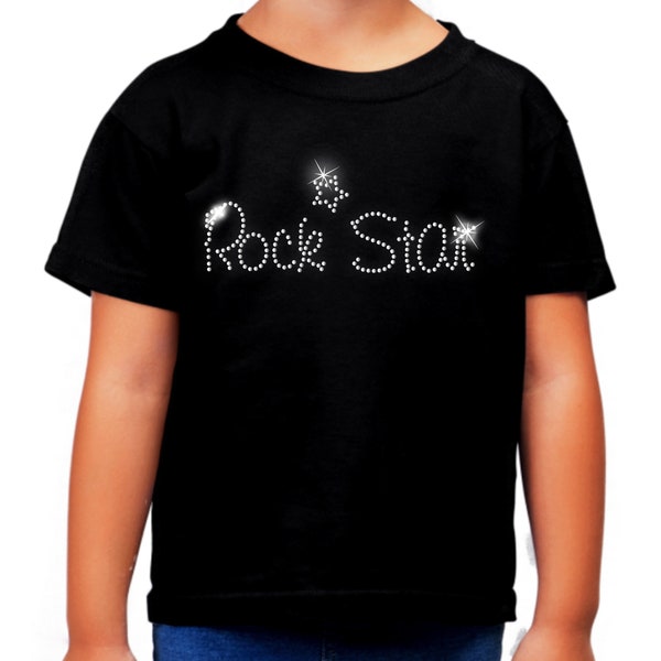 Kids Rock Star Rhinestone T-Shirt Crystal Diamante Rock and Roll Music 1980s 70s 90s