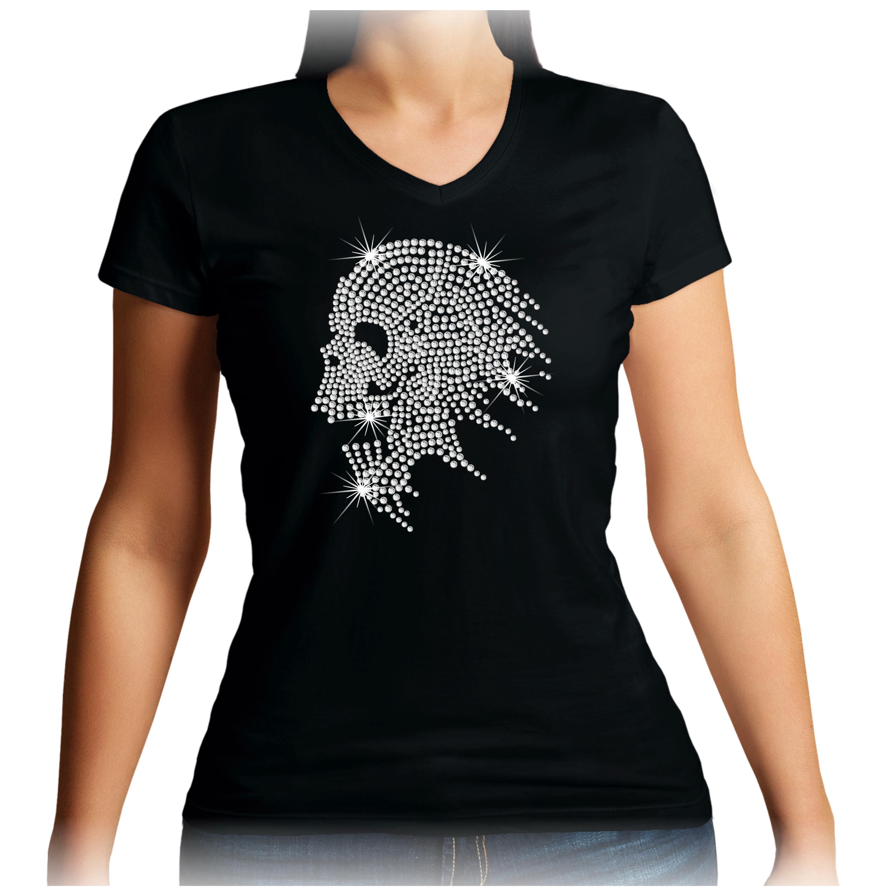 Gothic Rhinestone Skull V-neck T-shirt – Biker Rock Tee - Etsy