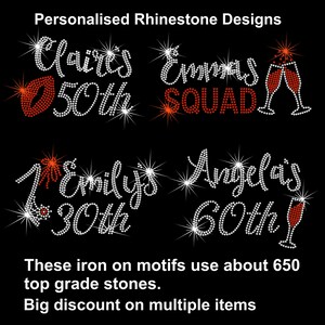 BIRTHDAY Iron on Transfers 40th 50th 60th - Hotfix Crystal Diamante Motif