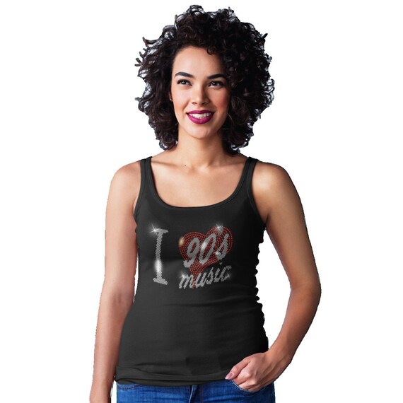 BACK TO THE NINETIES 90s Music Ladies Fitted t Shirt With Rhinestuds ANY SIZE