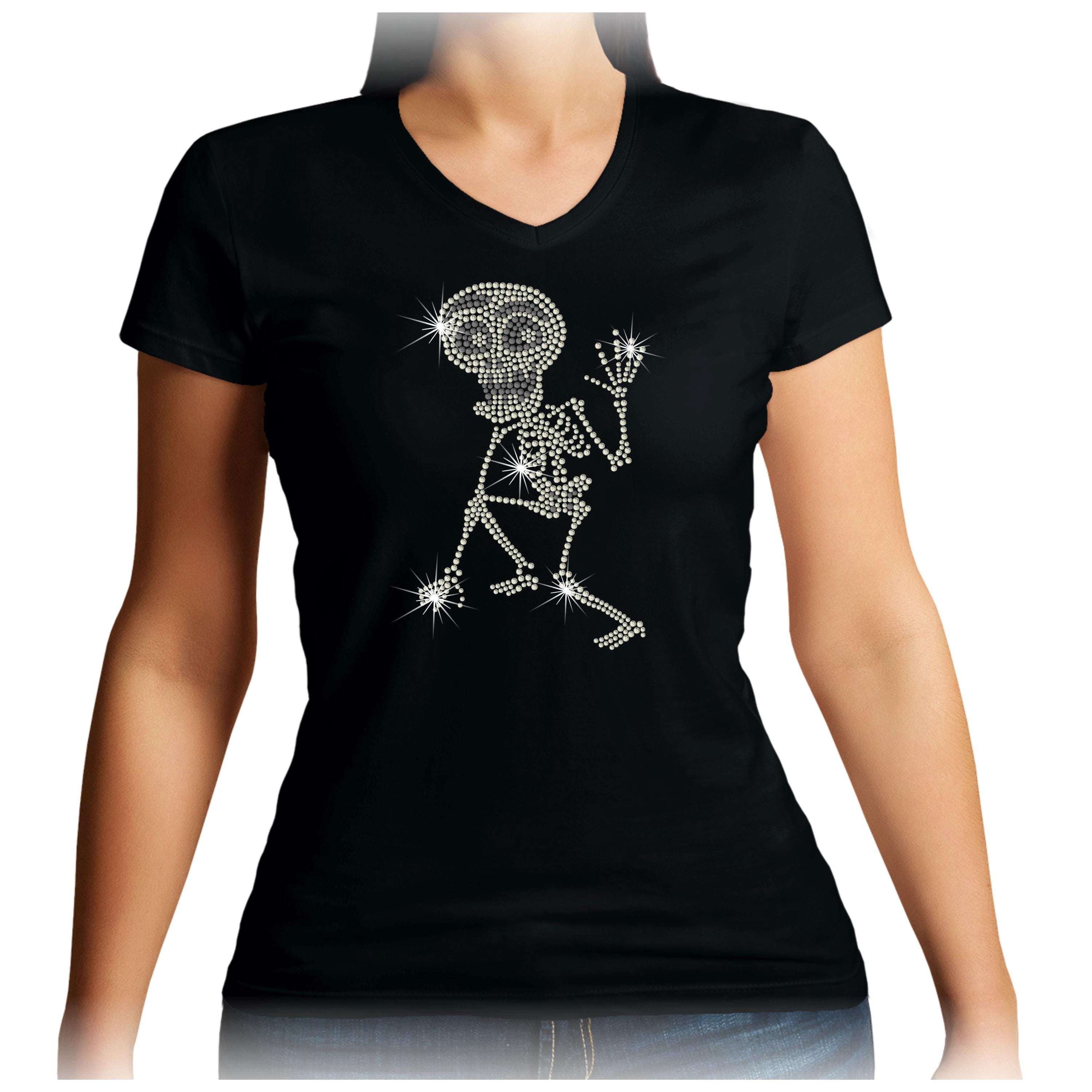 Gothic Rhinestone Skull V-neck T-shirt – Biker Rock Tee - Etsy