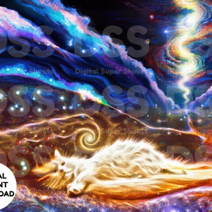 Digital Wall Art Space Cat out of Universe Energy. Instant download Decor art to print and hang in the office, bedroom.