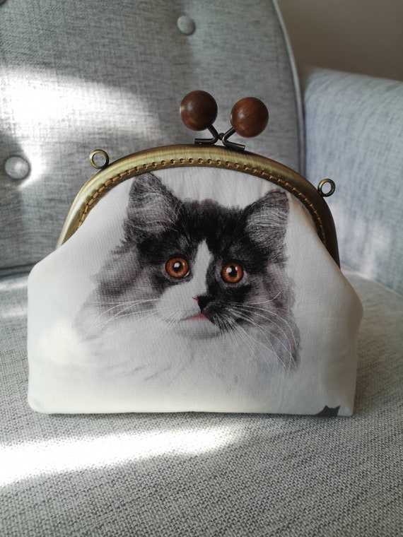 Cat Pattern Fabric Clutch Bag Notwegian Forest Cat Kisslock Frame Cosmetic Bag Crossbody Shouler Bag Etsy