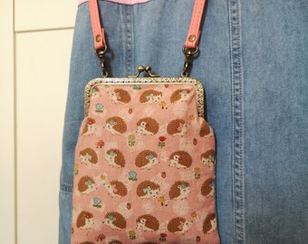 hedgehog fabric crossbody bag/kisslock frame shoulder bag