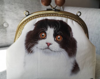 Scottish Fold cat fabric clutch bag / kisslock frame cosmetic bag