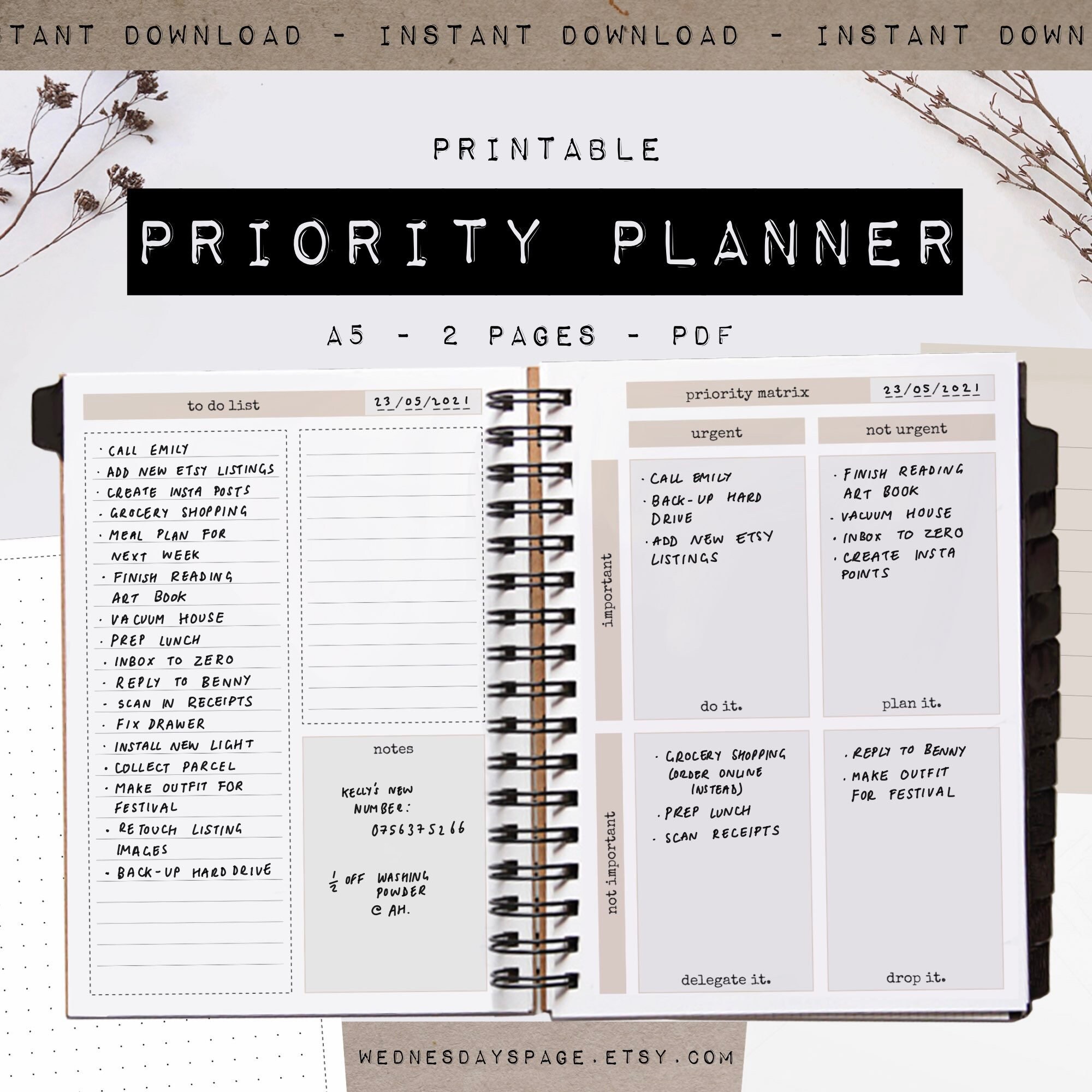 A5 to Do List and Priority Planner Printable / Eisenhower Matrix ...