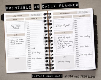 A5 Daily Planner Printable Insert / Ring binder Filofax Insert / Daily Planner PDF JPEG