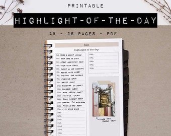 Highlight of the Day - Highlight of the Day Printable - Monthly Highlight - Printable Planner - A5 Highlight Planner - A5 Planner Printable