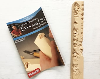 Studienstab: Augen und Lippen Holzschnitzerei Studienstab Kit - Holzschnitzerei Kit - Whittling Kit für Anfänger