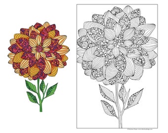 24x36 Adult Coloring Poster:  Dahlia, Sweet Bouquet, DIY Wall Art –Coloring Activity