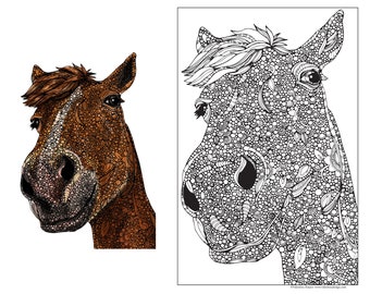 24x36 Adult Coloring Poster:  Hank the Horse, DIY Wall Art –Coloring Activity
