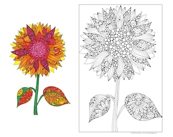 24x36 Adult Coloring Poster:  Sunflower in the Meadow, DIY Wall Art –Coloring Activity