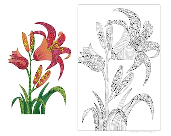 24x36 Adult Coloring Poster:  Lily, Gentle Bloom, DIY Wall Art – Coloring Activity