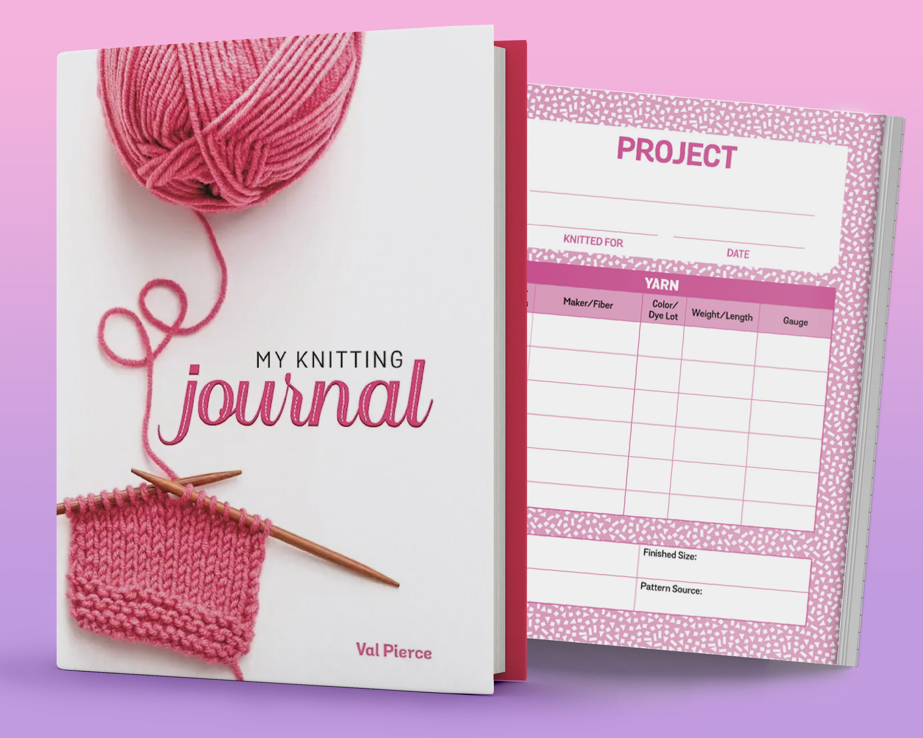 Journal/notebook: My Knitting Gifts for Knitters Project Guide Planner Pink  Yarn Hardcover 