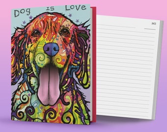 Journal/Notebook:  Dean Russo Dog is Love - Lined Pages - Colorful Art - Golden Retriever - Hard Cover