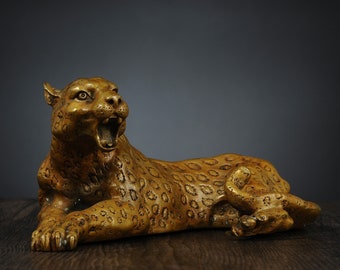 レトロな骨董品 中国の純銅製富のチーターヒョウ像彫刻 - Etsy 日本