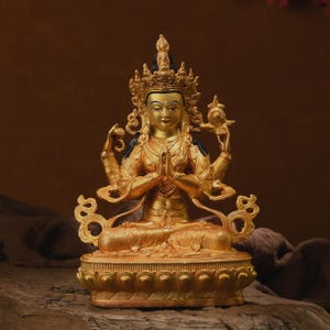 Boeddhabeeld Tibet/Nepal-brons (vierarmige guanyin), woondecoratie, boeddhabeeld, jubileum, cadeau, kerst