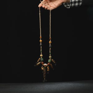 Antique Dzi bead agate necklace, agate necklace, hand-woven necklace, lucky necklace, energy necklace, amulet,