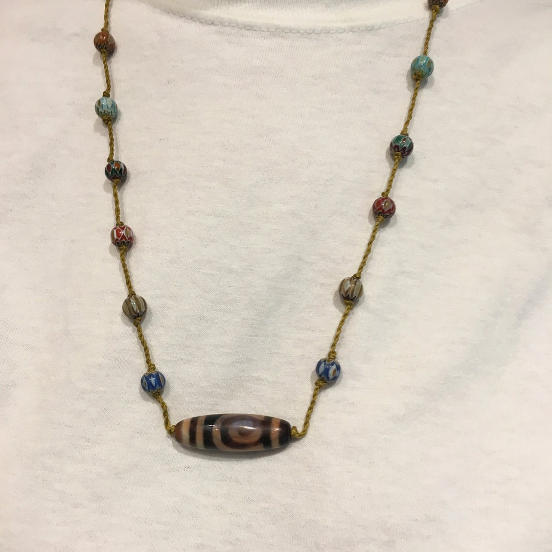 Handmade Agate Dzi Beads Pendant Necklace