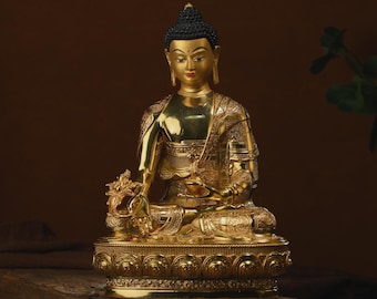 Bronzen medicijn-boeddhabeeld - decor Tibetaans gebedsritueel