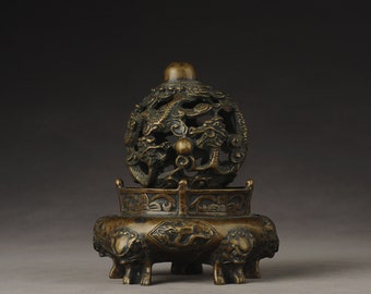 Asian dragon incense burner, bronze hollow incense burner