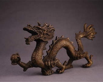 Chinese antique bronze dragon sculpture, dragon, sculpture, animal sculpture, bronze dragon, sculpture, antique dragon decoration