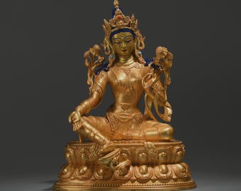 Bronze Green Tara Buddha Statue: Tibet/Nepal Home Decor