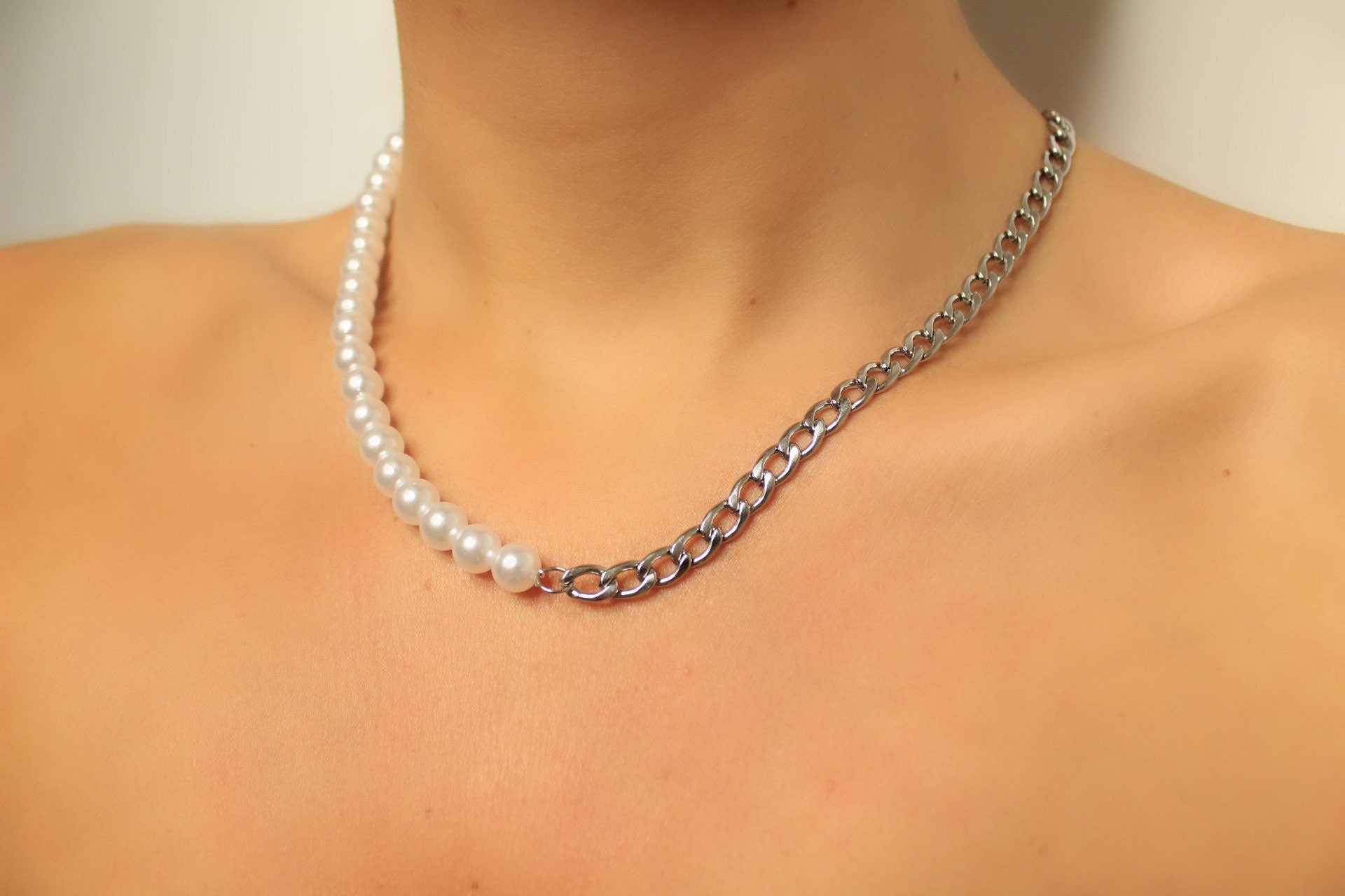 Eclectic Half Grey Freshwater Pearl Necklace With Black Plated Stainless  Steel Chain | FLOOFYWINKLE 2024