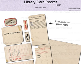 Library Card Pocket for Junk Journals, Vintage Library Card, Junk Journal Ephemera, Printable Pocket, Digital Download for Journals