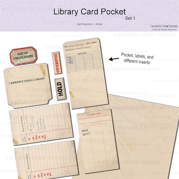 Library Card Pocket for Junk Journals, Vintage Library Card, Junk Journal Ephemera, Printable Pocket, Digital Download for Journals