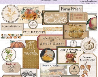 Pumpkin Patch Ephemera, Vintage Fall Labels (Digital Download)