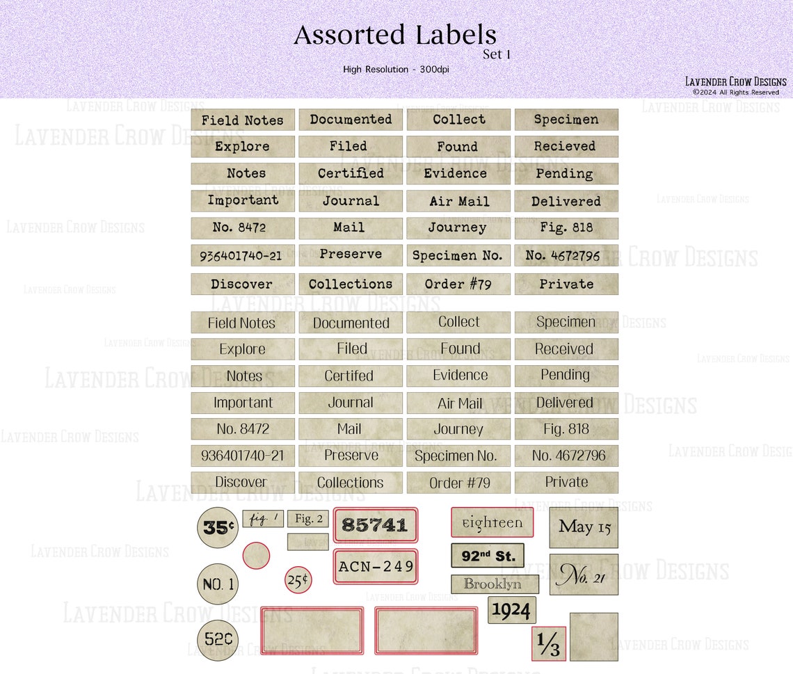Assorted Labels, Printable Labels, Assorted Labels Set 1, Junk Journal ...