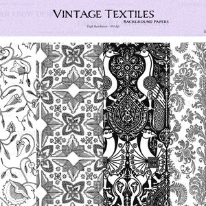 Ink Saver Backgrounds, Printable Vintage Textiles, Junk Journaling, Black & White, Vintage Ink Saving Pages, Vintage Backgrounds