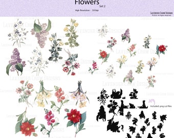Vintage Floral Ephemera, Printable Flower Stickers, Junk Journal (Digital Download)