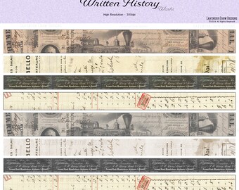 Printable Washi, Written History Washi, Junk Journal Ephemera, Vintage Documents Washi