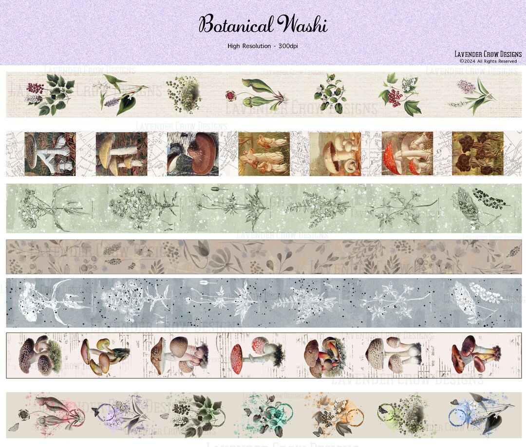 Botanical Washi Tape, Printable Washi Strips, Vintage Botanical Washi ...